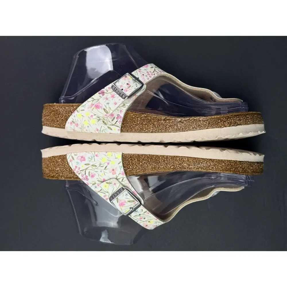 Birkenstock Gizeh Vegan Women’s 6 Watercolor Flower White Sandals EU 37
